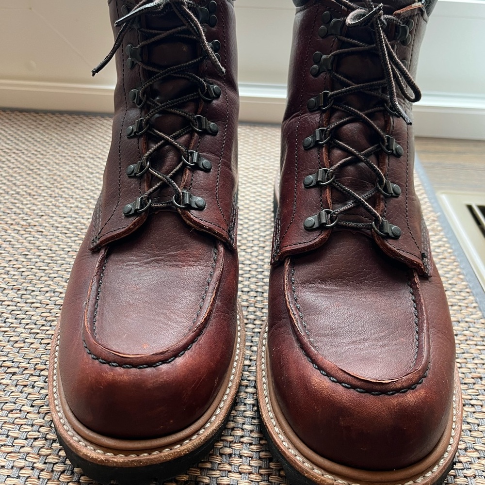Red Wing Shoes Brown Boots with Moc Toe Design and Rugged Sole